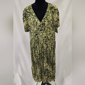 Woman Within 22w green floral button short sleeves coquette bloomcore dress